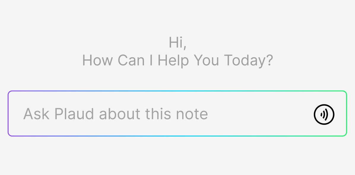 Plaud App interface featuring an AI chat input field with the prompt 'Ask Plaud about this note.'