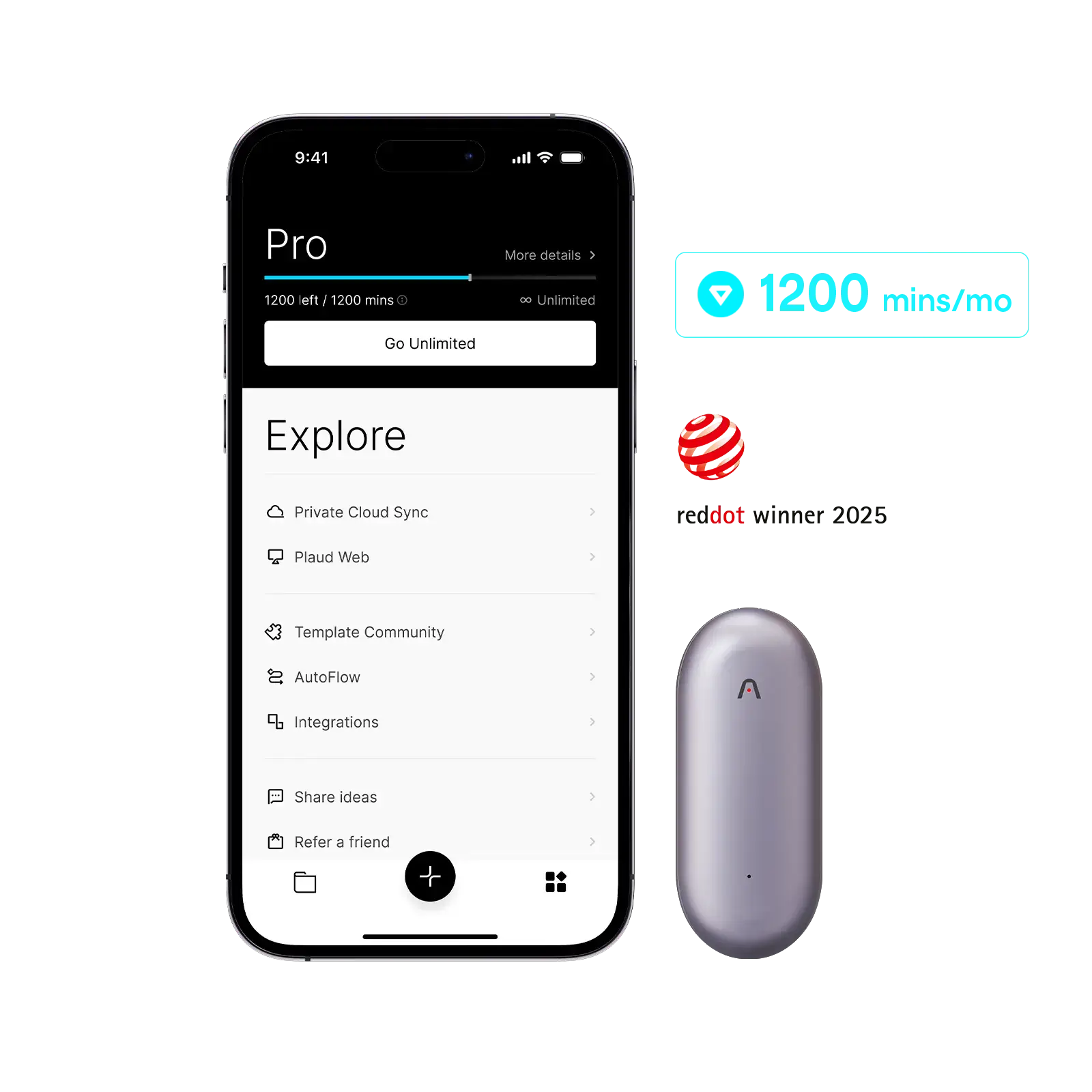แพ็กเกจ Plaud NotePin & AI รายปี Pro