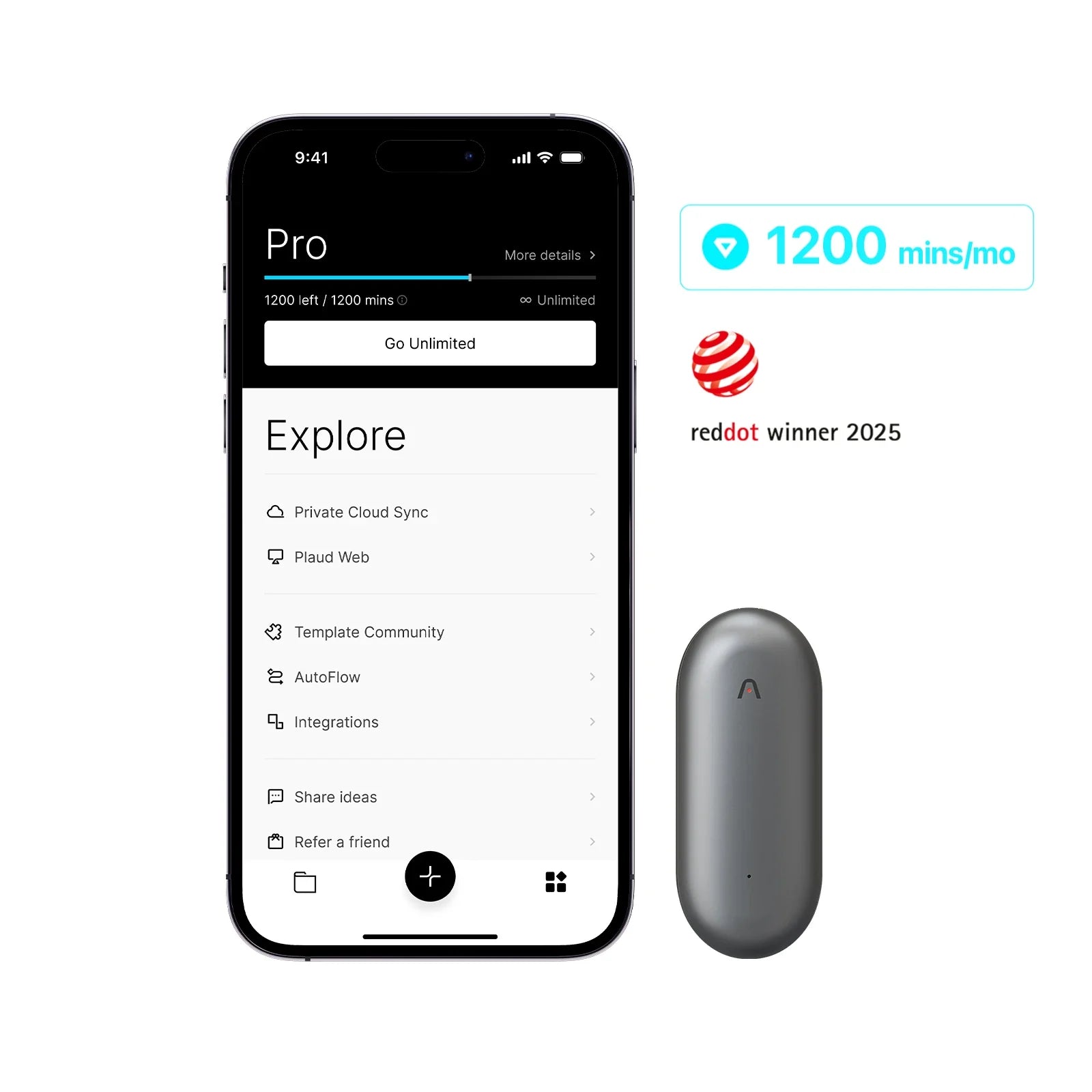 แพ็กเกจ Plaud NotePin & AI รายปี Pro