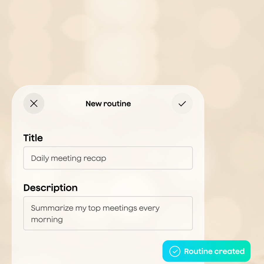The Plaud App interface shows a new routine titled Daily meeting recap, designed to summarize top meetings every morning.