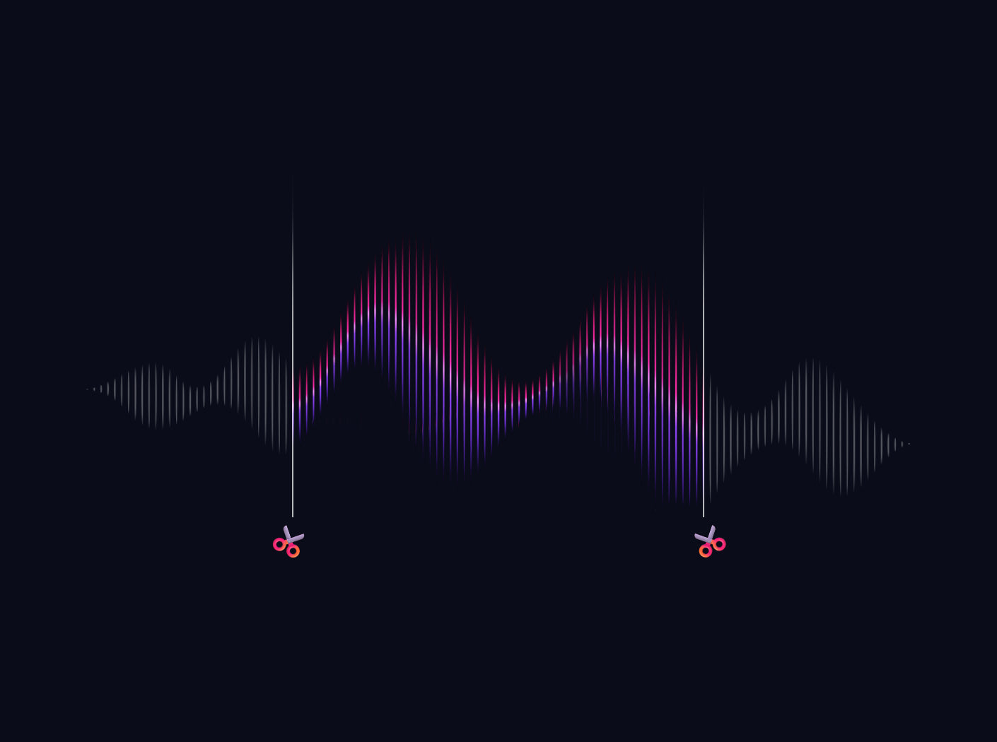 Visual representation of trimming a voice recording with scissor icons on a waveform in the Plaud App.