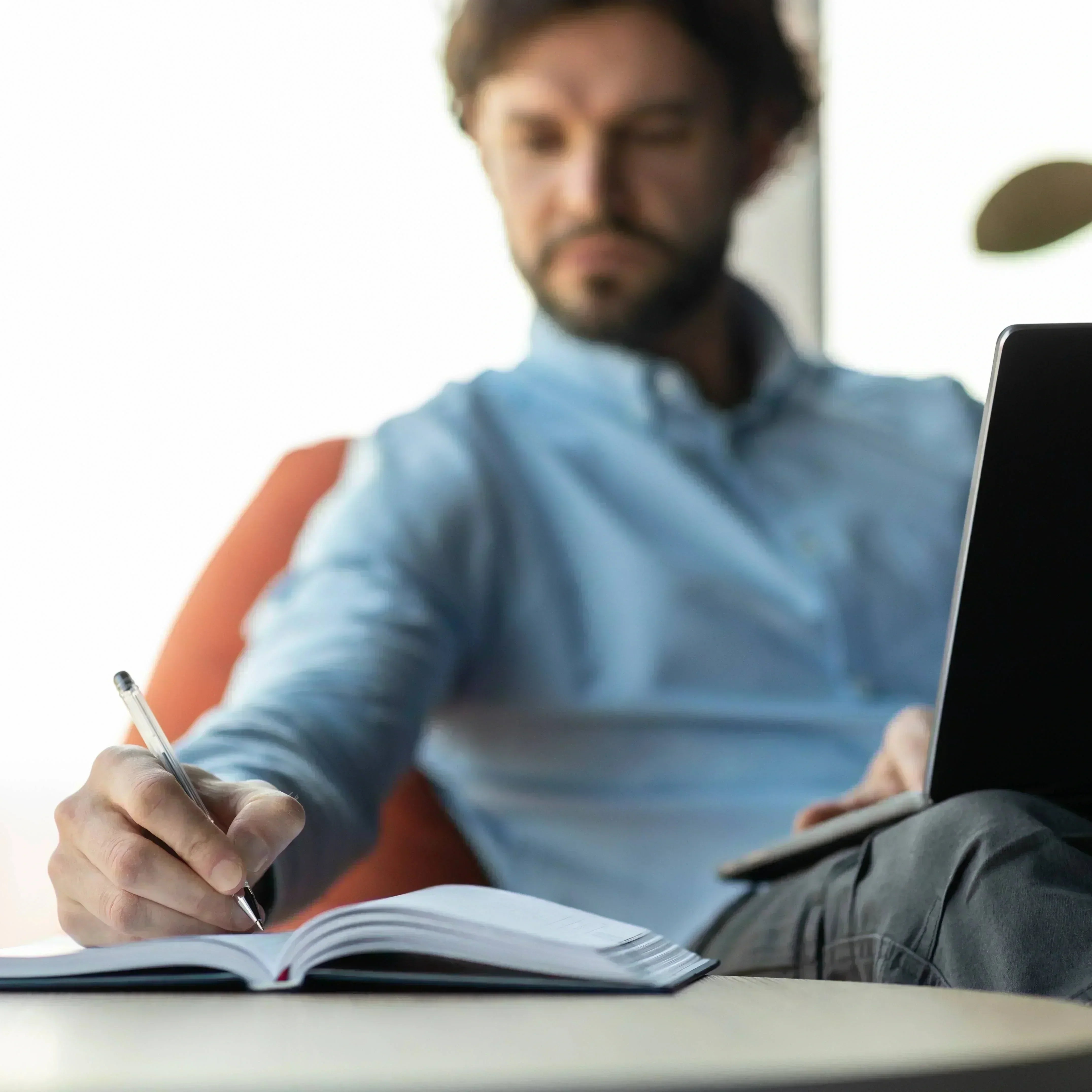 Consultant reviewing unorganized meeting notes