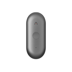Space gray Plaud NotePin wearable AI voice recorder with a sleek capsule design and central control button.