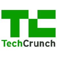 TechCrunch logo featuring a green block TC icon and the word TechCrunch in green and dark grey.